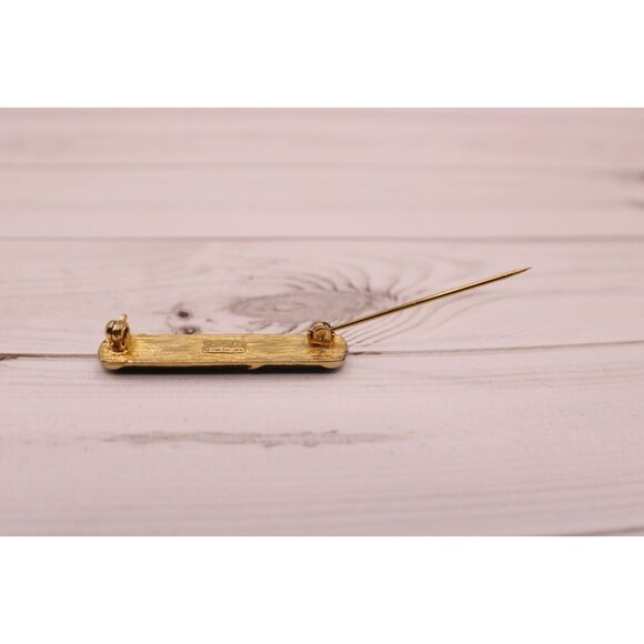 Vintage Black Enamel Gold Bar Pin Brooch Direction One Lapel Hat Simple Elegant - Picture 4 of 8